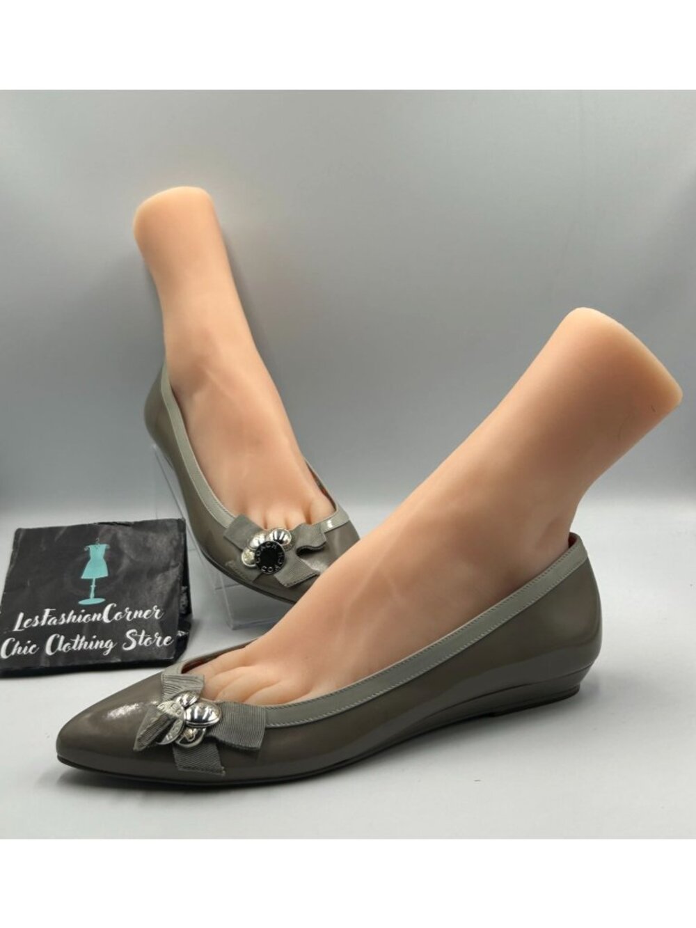 NWOB Coach Women's Gray Patent Leather Trina Button Bow Ballets Flats Sz 10 3368 - Picture 12 of 16